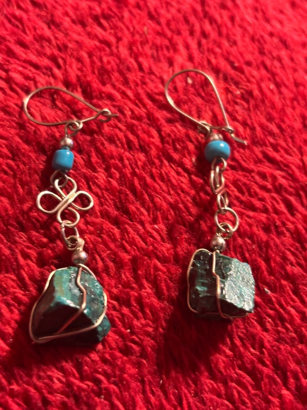 Handcrafted Turquoise Raw Stone Dangle Earrings - Unbranded . New